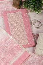 Pink Colour Cotton Printed & Resham Neck Embroidered Unstitched Suit