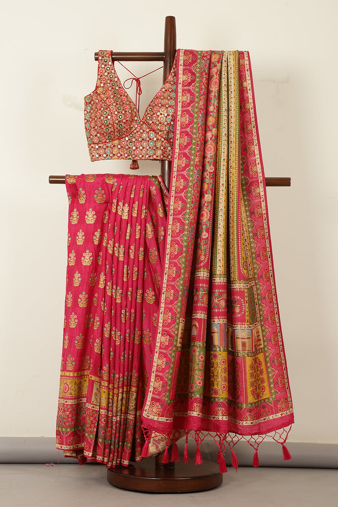 Magenta Pink Banarsi Position Woven Silk Saree
