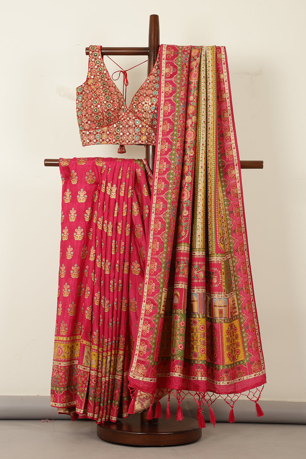 Magenta Pink Banarsi Position Woven Silk Saree