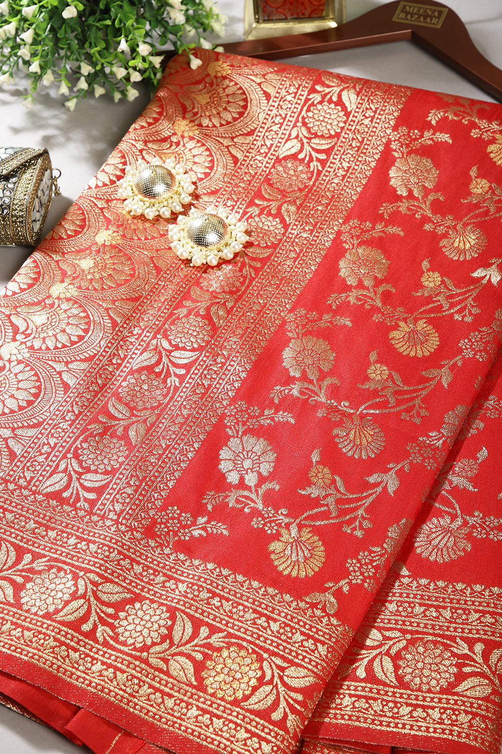 Red Color Raw Silk Woven Saree