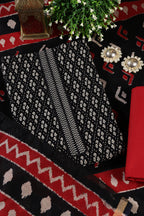 Black Ikkat Cotton Printed Unstitched Suit Material