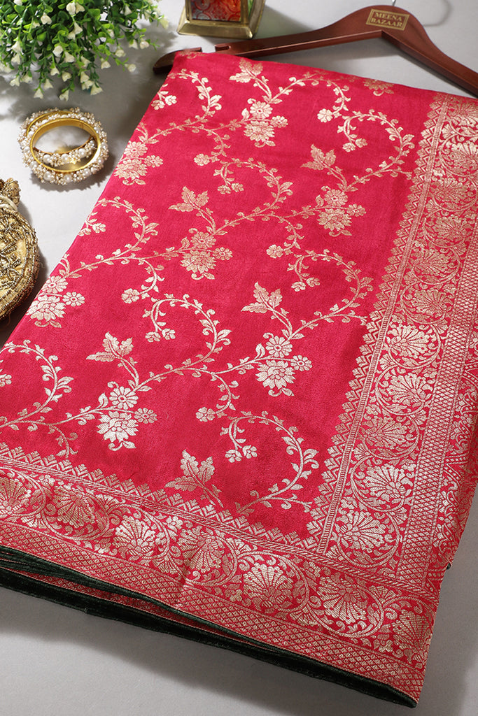 Cardinal Red Banarasi Silk Zari Floral Zaal Woven Saree