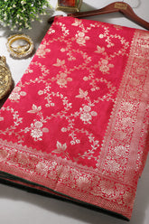 Cardinal Red Banarasi Silk Zari Floral Zaal Woven Saree