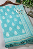 Sea Green Color Cotton Hand-Block Style Printed Saree