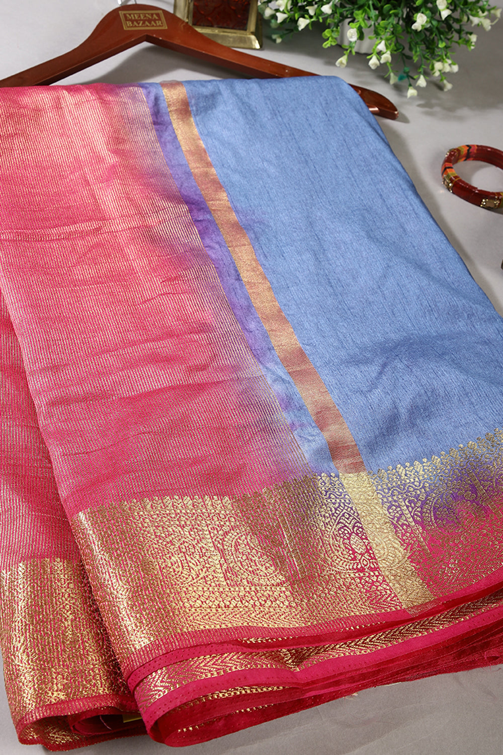 Metalic Blue Color Cotton Silk Saree