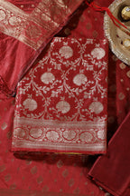 Maroon Colour Zari Woven Silk Unstitched Suit Fabric