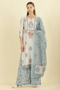 Cream Chanderi Cotton Hacoba Style & Floral Printed Unstitched Suit Material