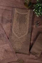 Brown Floral Jaal Printed Spun Unstitched Suit Material