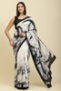 White Printed Crepe Silk Saree
