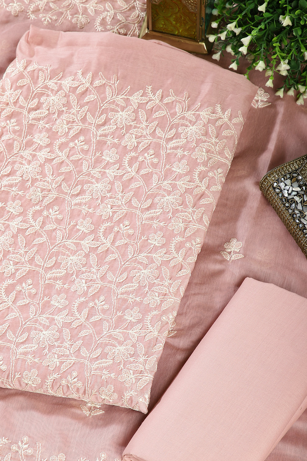 Light Mauve Colour Resham Embroidered Chanderi Unstitched Suit