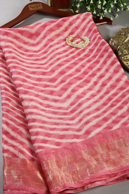 Pink Color Chiffon Leheriya Printed Saree