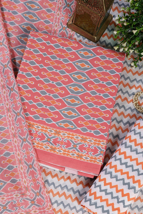 Peach Malmal Cotton Printed Unstitched Suit Material