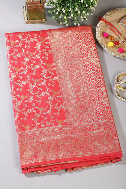 Red Floral Zaal Woven Silk Banarasi Saree