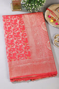 Red Floral Zaal Woven Silk Banarasi Saree