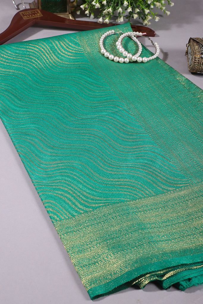 Teal Green Color Soft Silk Leheria Zari Woven Saree