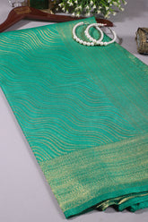 Teal Green Color Soft Silk Leheria Zari Woven Saree