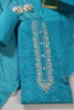 Teal Blue Cotton Neck Zardozi Embroidered & Shibori Printed Unstitched Suit Fabric