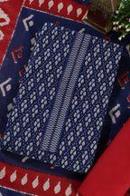 Navy Ikkat Cotton Printed Unstitched Suit Material