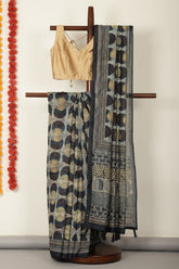 Black & Navy Cotton Block Printed Saree