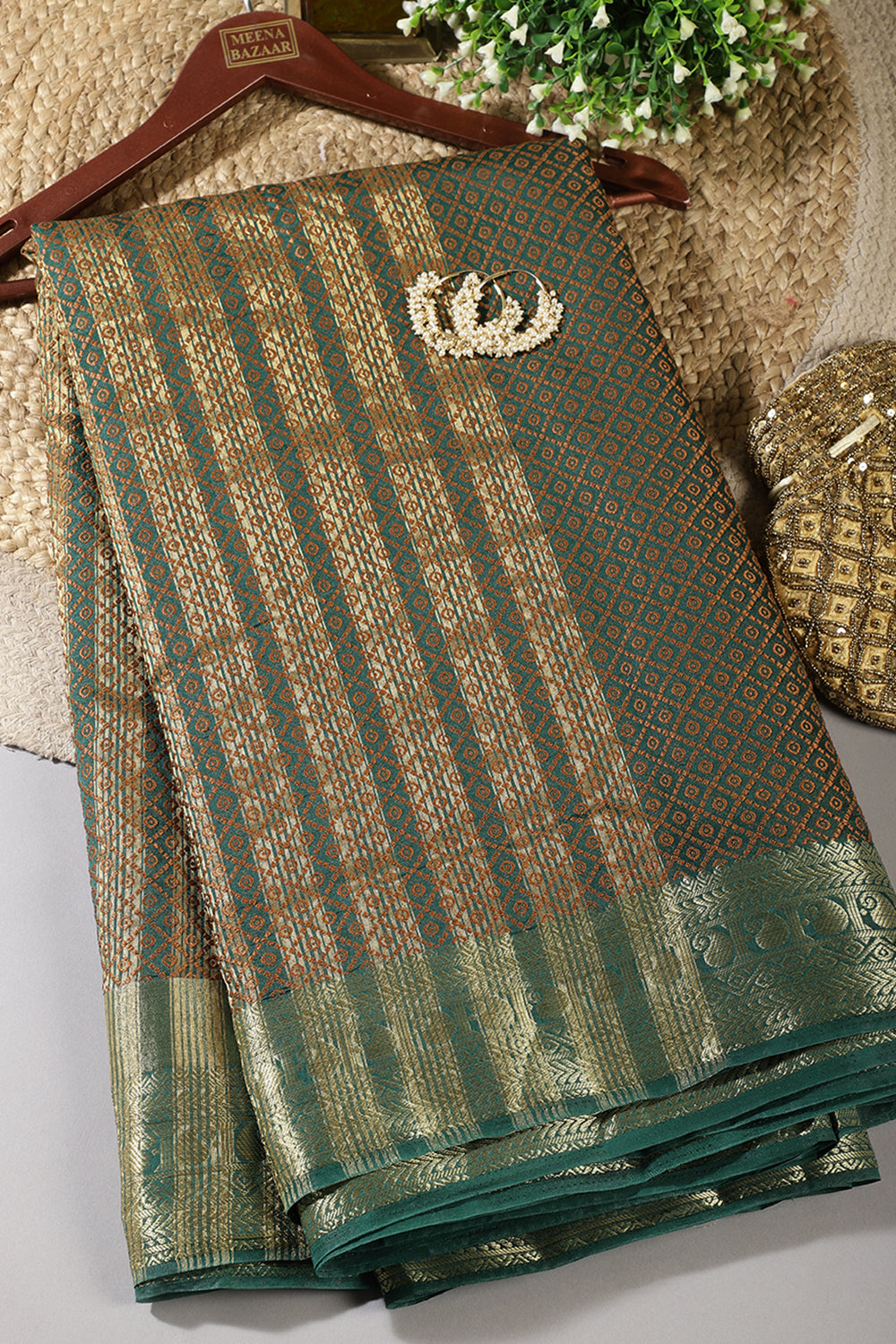 Bottle Green Color Zari & Resham Weaving Silk Saree