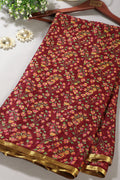 Wine Color Chiffon Floral Zari Border Printed Saree