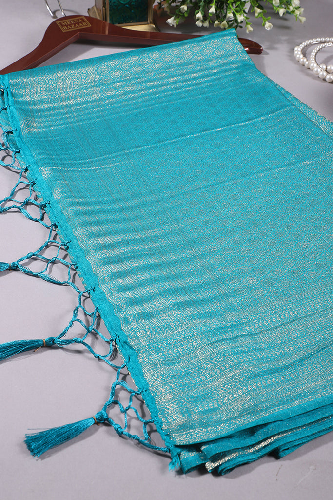 Teal Colour Soft Silk Leheria Zari Woven Saree