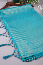 Teal Colour Soft Silk Leheria Zari Woven Saree