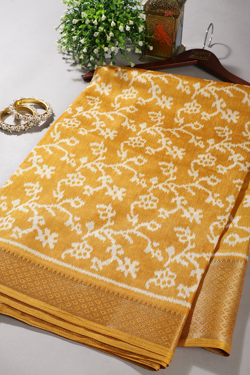 Mustard Color Cotton Silk Printed Saree