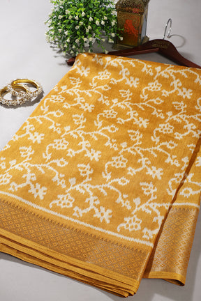 Mustard Color Cotton Silk Printed Saree