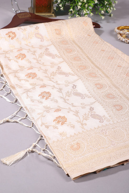 Cream Colour Zari Woven South Silk Saree