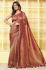 Wine Color Matelic Tissue Sequins &amp; Zari Embroidered Saree with Readymade Blouse