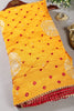 Mustard Color Bandhej Modal Silk Zari Woven Saree