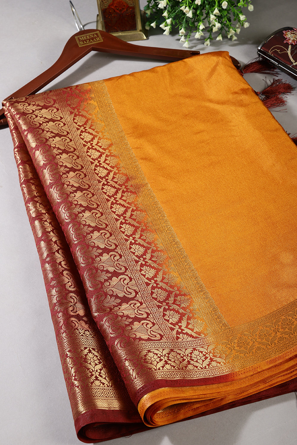 Mustard & Maroon Ombré  Silk Zari Woven Saree