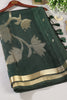 Bottle Green Tussar Silk Floral Zari Woven Saree