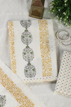 Cream & Mustard Printed And Resham Embroidered Unstitched Suit Fabric