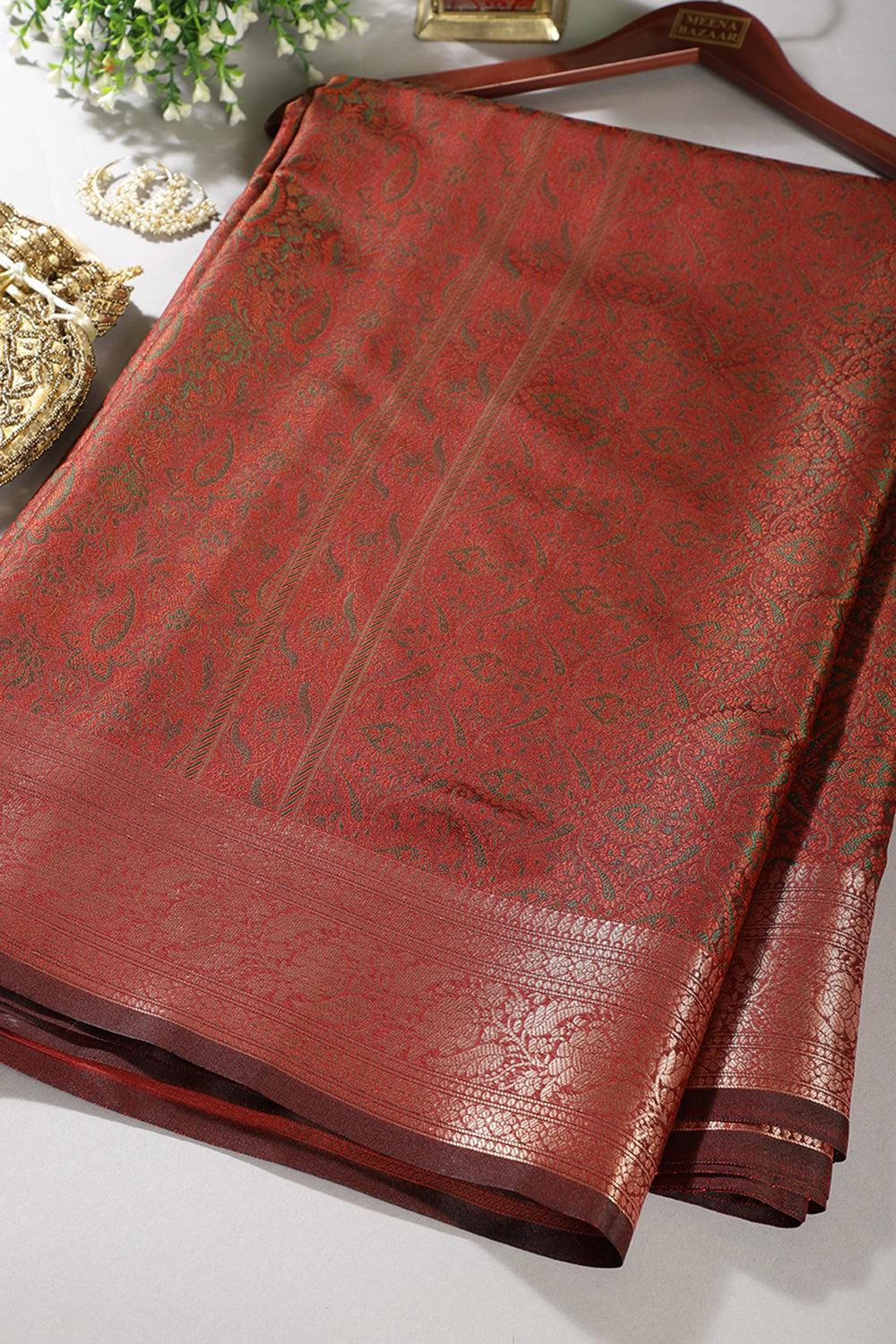 Maroon Paper Silk Floral and Paisley Resham & Zari Woven Saree