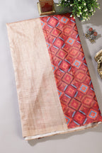 Beige Printed Tussar Silk Saree
