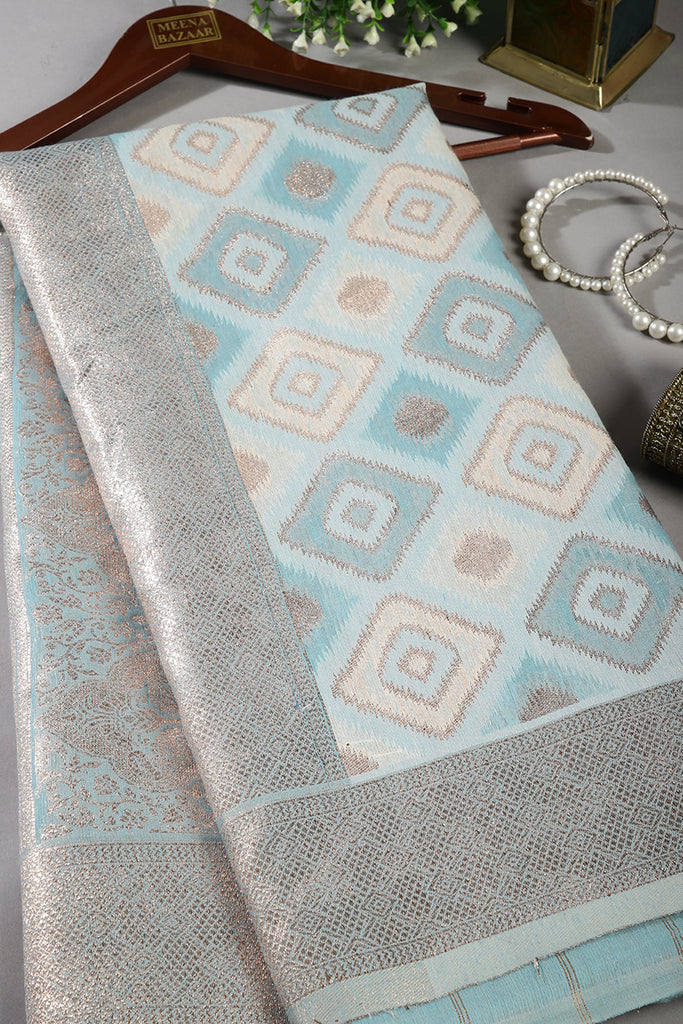 Light Blue Color Zari Woven Chanderi Cotton Saree