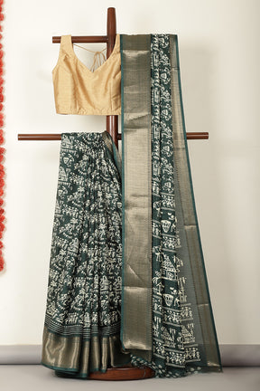 Bottle Green Cotton Silk Printed Saree