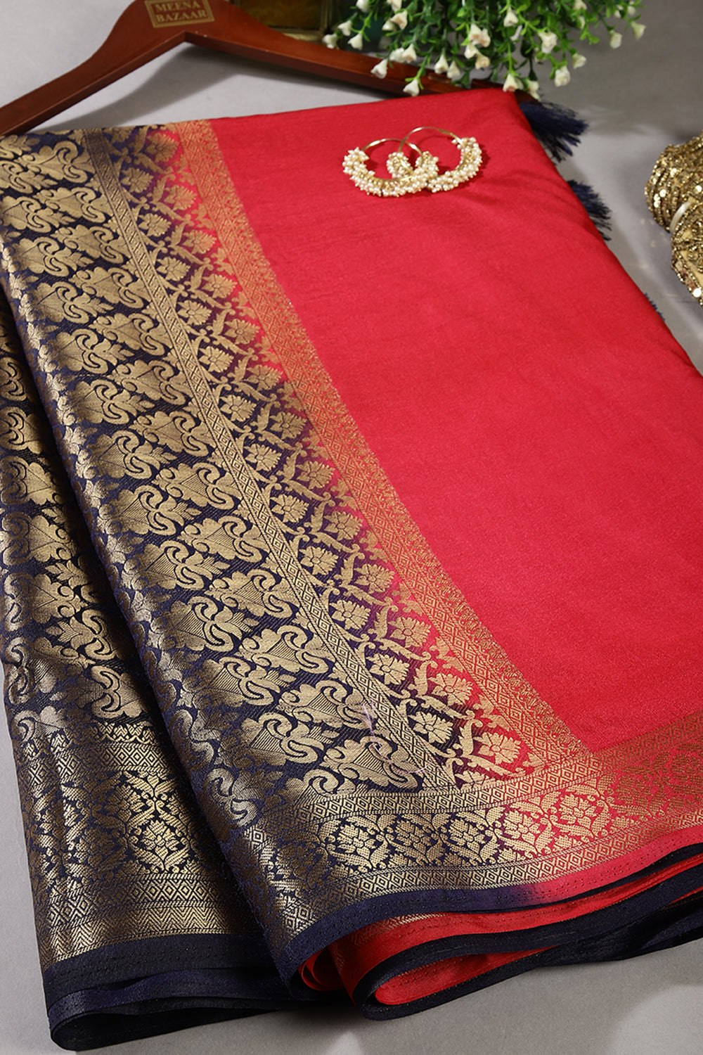 Persian Red & Navy Ombré  Silk Zari Woven Saree