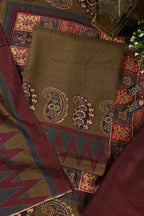 Olive Green Spun Printed Unstitched Suit