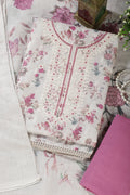 Cream & Pink Chanderi Cotton Floral Printed And Embroidered Unstitched Suit