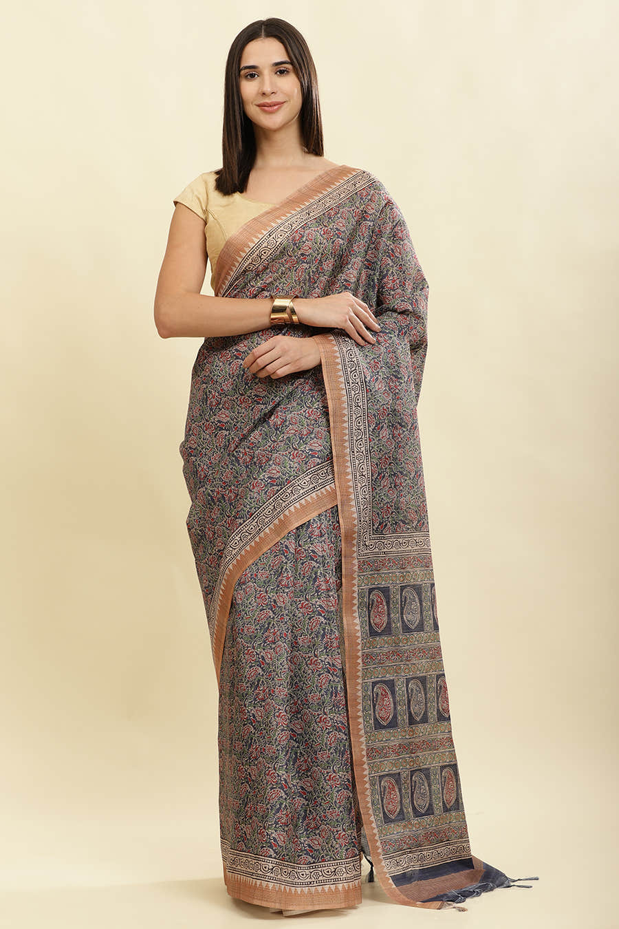 Navy Cotton Silk Floral Boota Printed Saree