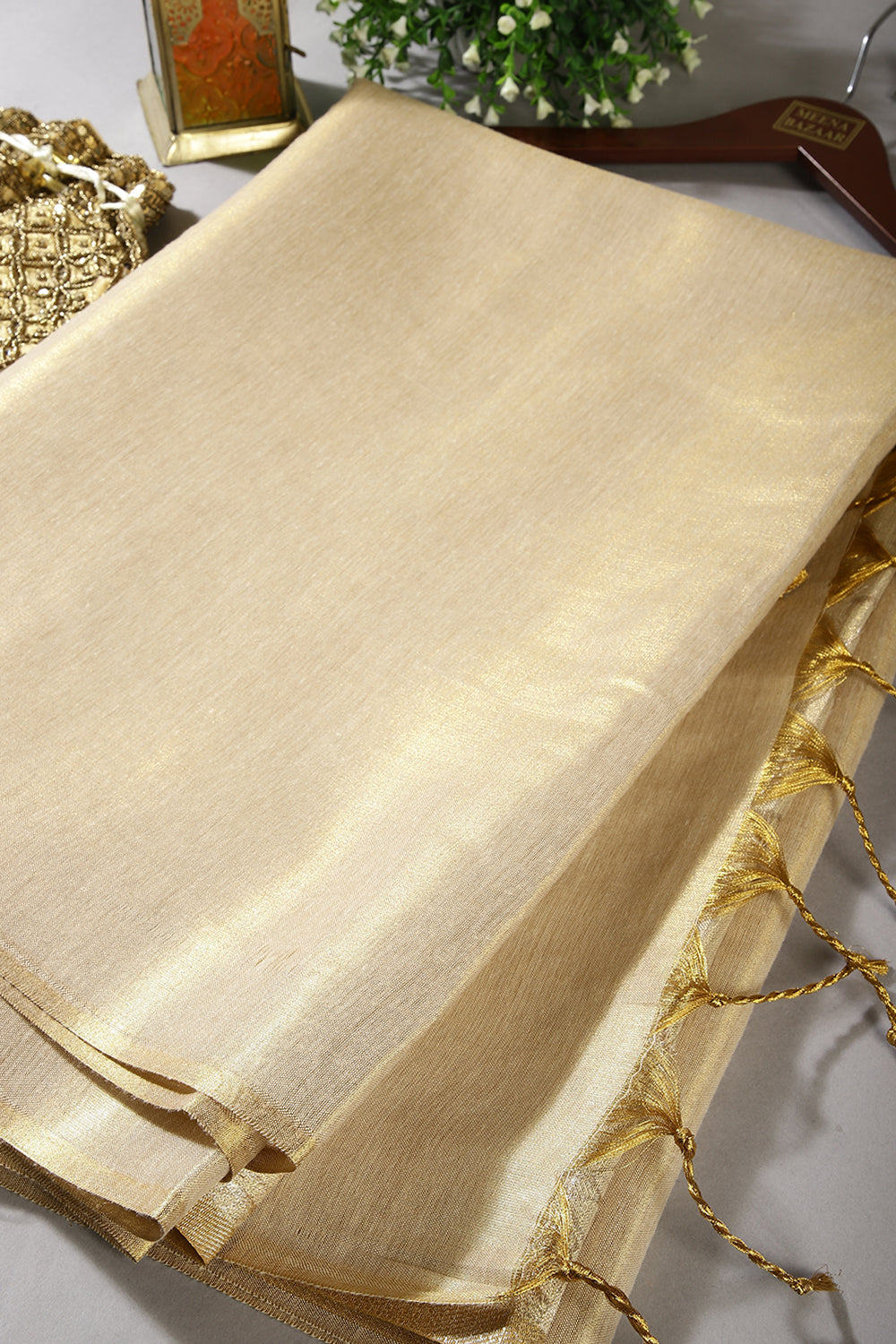 Cream Color Tussar Silk Saree