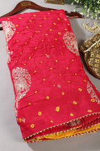 Fushia Pink Color Bandhej Modal Silk Zari Woven Saree