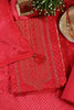 Red Zari Woven And Bandhani Printed Silk Unstitched Suit Fabric