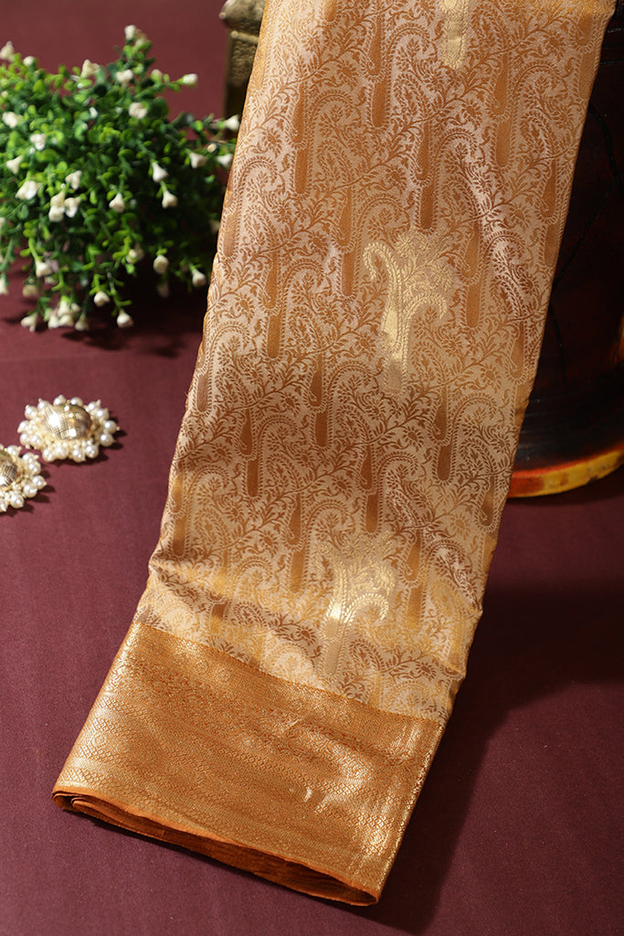 Tussar Color Kanjivaram Pure Silk Handloom Zari Saree with Jamdani Weaves