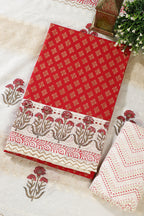 Red Cotton Woven And Lace Work Unstitched Suit Material