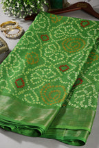 Muted Green Color Chiffon Bandhani Printed Saree