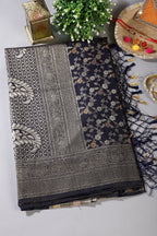 Navy Floral Zaal Woven Silk Banarasi Saree